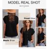 image:imageAstylish Women Summer Tops Cotton Short Sleeve Shirt V Neck Button Down Blouse Tunic TopsBlack