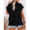 image:imageAstylish Women Summer Tops Cotton Short Sleeve Shirt V Neck Button Down Blouse Tunic TopsBlack