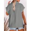 image:imageAstylish Women Summer Tops Cotton Short Sleeve Shirt V Neck Button Down Blouse Tunic TopsLight Grey