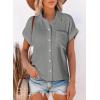 image:imageAstylish Women Summer Tops Cotton Short Sleeve Shirt V Neck Button Down Blouse Tunic TopsLight Grey