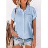 image:imageAstylish Women Summer Tops Cotton Short Sleeve Shirt V Neck Button Down Blouse Tunic TopsMist Blue