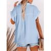 image:imageAstylish Women Summer Tops Cotton Short Sleeve Shirt V Neck Button Down Blouse Tunic TopsMist Blue