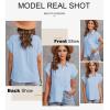 image:imageAstylish Women Summer Tops Cotton Short Sleeve Shirt V Neck Button Down Blouse Tunic TopsMist Blue