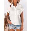 image:imageAstylish Women Summer Tops Cotton Short Sleeve Shirt V Neck Button Down Blouse Tunic TopsWhite