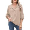 image:imageAstylish Womens Casual Blouses Button Down Business Batwing Tops Long Sleeve V Neck Ribbed Shirts 2025 Fall OutfitApricot