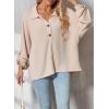 image:imageAstylish Womens Casual Blouses Button Down Business Batwing Tops Long Sleeve V Neck Ribbed Shirts 2025 Fall OutfitApricot
