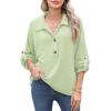 image:imageAstylish Womens Casual Blouses Button Down Business Batwing Tops Long Sleeve V Neck Ribbed Shirts 2025 Fall OutfitClearly Aqua
