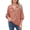 image:imageAstylish Womens Casual Blouses Button Down Business Batwing Tops Long Sleeve V Neck Ribbed Shirts 2025 Fall OutfitP Fushia