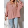 image:imageAstylish Womens Casual Blouses Button Down Business Batwing Tops Long Sleeve V Neck Ribbed Shirts 2025 Fall OutfitP Fushia