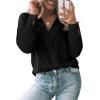 image:imageAstylish Womens Dressy Casual Blouse Business Long Sleeve Trendy Pullover Tops Placket V Neck Work ShirtBlack