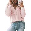 image:imageAstylish Womens Dressy Casual Blouse Business Long Sleeve Trendy Pullover Tops Placket V Neck Work ShirtLight Pink