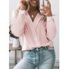 image:imageAstylish Womens Dressy Casual Blouse Business Long Sleeve Trendy Pullover Tops Placket V Neck Work ShirtLight Pink