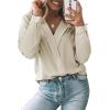 image:imageAstylish Womens Dressy Casual Blouse Business Long Sleeve Trendy Pullover Tops Placket V Neck Work ShirtParchment