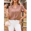 image:imageAstylish Womens Dressy Notched V Neck Tops Business Work Cap Sleeve Chiffon Blouse ShirtsDusty Pink