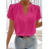 image:imageAstylish Womens Dressy Notched V Neck Tops Business Work Cap Sleeve Chiffon Blouse ShirtsHot Pink