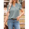 image:imageAstylish Womens Dressy Notched V Neck Tops Business Work Cap Sleeve Chiffon Blouse ShirtsMist Blue