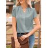 image:imageAstylish Womens Dressy Notched V Neck Tops Business Work Cap Sleeve Chiffon Blouse ShirtsMist Blue