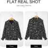 image:imageAstylish Womens Fashion Smocked Raglan Sleeves V Neck Collared Tops Chiffon Alicia Flower Print Blouses Spring Dressy Shirts Work Business Boho Tunic Black XLarge
