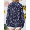 image:imageAstylish Womens Fashion Smocked Raglan Sleeves V Neck Collared Tops Chiffon Alicia Flower Print Blouses Spring Dressy Shirts Work Business Boho Tunic Dark Blue XLarge