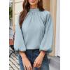 image:imageAstylish Womens Long Puff Sleeve Tops Ruffle Dressy High Mock Neck Blouse ShirtBeau Blue