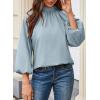image:imageAstylish Womens Long Puff Sleeve Tops Ruffle Dressy High Mock Neck Blouse ShirtBeau Blue