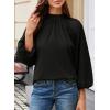 image:imageAstylish Womens Long Puff Sleeve Tops Ruffle Dressy High Mock Neck Blouse ShirtBlack