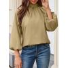 image:imageAstylish Womens Long Puff Sleeve Tops Ruffle Dressy High Mock Neck Blouse ShirtLight French Beige