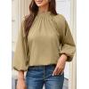 image:imageAstylish Womens Long Puff Sleeve Tops Ruffle Dressy High Mock Neck Blouse ShirtLight French Beige