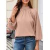 image:imageAstylish Womens Long Puff Sleeve Tops Ruffle Dressy High Mock Neck Blouse ShirtLight Pink