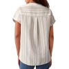 image:imageAstylish Womens Striped Henley Neck Linen Shirt Casual Button Down Cap Sleeve Blouse TopsBrown