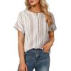image:imageAstylish Womens Striped Henley Neck Linen Shirt Casual Button Down Cap Sleeve Blouse TopsBrown
