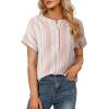 image:imageAstylish Womens Striped Henley Neck Linen Shirt Casual Button Down Cap Sleeve Blouse TopsFiery Red