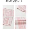 image:imageAstylish Womens Striped Henley Neck Linen Shirt Casual Button Down Cap Sleeve Blouse TopsFiery Red