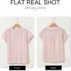image:imageAstylish Womens Striped Henley Neck Linen Shirt Casual Button Down Cap Sleeve Blouse TopsFiery Red