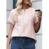 image:imageAstylish Womens Striped Henley Neck Linen Shirt Casual Button Down Cap Sleeve Blouse TopsFiery Red