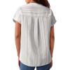 image:imageAstylish Womens Striped Henley Neck Linen Shirt Casual Button Down Cap Sleeve Blouse TopsGray