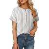image:imageAstylish Womens Striped Henley Neck Linen Shirt Casual Button Down Cap Sleeve Blouse TopsGray