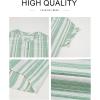 image:imageAstylish Womens Striped Henley Neck Linen Shirt Casual Button Down Cap Sleeve Blouse TopsGreen