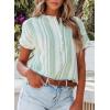 image:imageAstylish Womens Striped Henley Neck Linen Shirt Casual Button Down Cap Sleeve Blouse TopsGreen