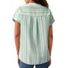 image:imageAstylish Womens Striped Henley Neck Linen Shirt Casual Button Down Cap Sleeve Blouse TopsGreen