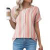 image:imageAstylish Womens Striped Henley Neck Linen Shirt Casual Button Down Cap Sleeve Blouse TopsOrange