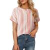image:imageAstylish Womens Striped Henley Neck Linen Shirt Casual Button Down Cap Sleeve Blouse TopsOrange