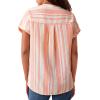 image:imageAstylish Womens Striped Henley Neck Linen Shirt Casual Button Down Cap Sleeve Blouse TopsOrange