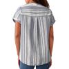 image:imageAstylish Womens Striped Henley Neck Linen Shirt Casual Button Down Cap Sleeve Blouse TopsWhite Stripe