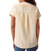 image:imageAstylish Womens Striped Henley Neck Linen Shirt Casual Button Down Cap Sleeve Blouse TopsYellow