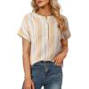 image:imageAstylish Womens Striped Henley Neck Linen Shirt Casual Button Down Cap Sleeve Blouse TopsYellow