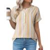 image:imageAstylish Womens Striped Henley Neck Linen Shirt Casual Button Down Cap Sleeve Blouse TopsYellow