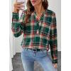 image:imageAstylish Womens V Neck Plaid Shirts Flannel Casual Blouses ButtonDown Business Long Sleeve Boho TopsMist Green