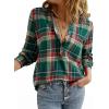 image:imageAstylish Womens V Neck Plaid Shirts Flannel Casual Blouses ButtonDown Business Long Sleeve Boho TopsMist Green