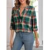 image:imageAstylish Womens V Neck Plaid Shirts Flannel Casual Blouses ButtonDown Business Long Sleeve Boho TopsMist Green